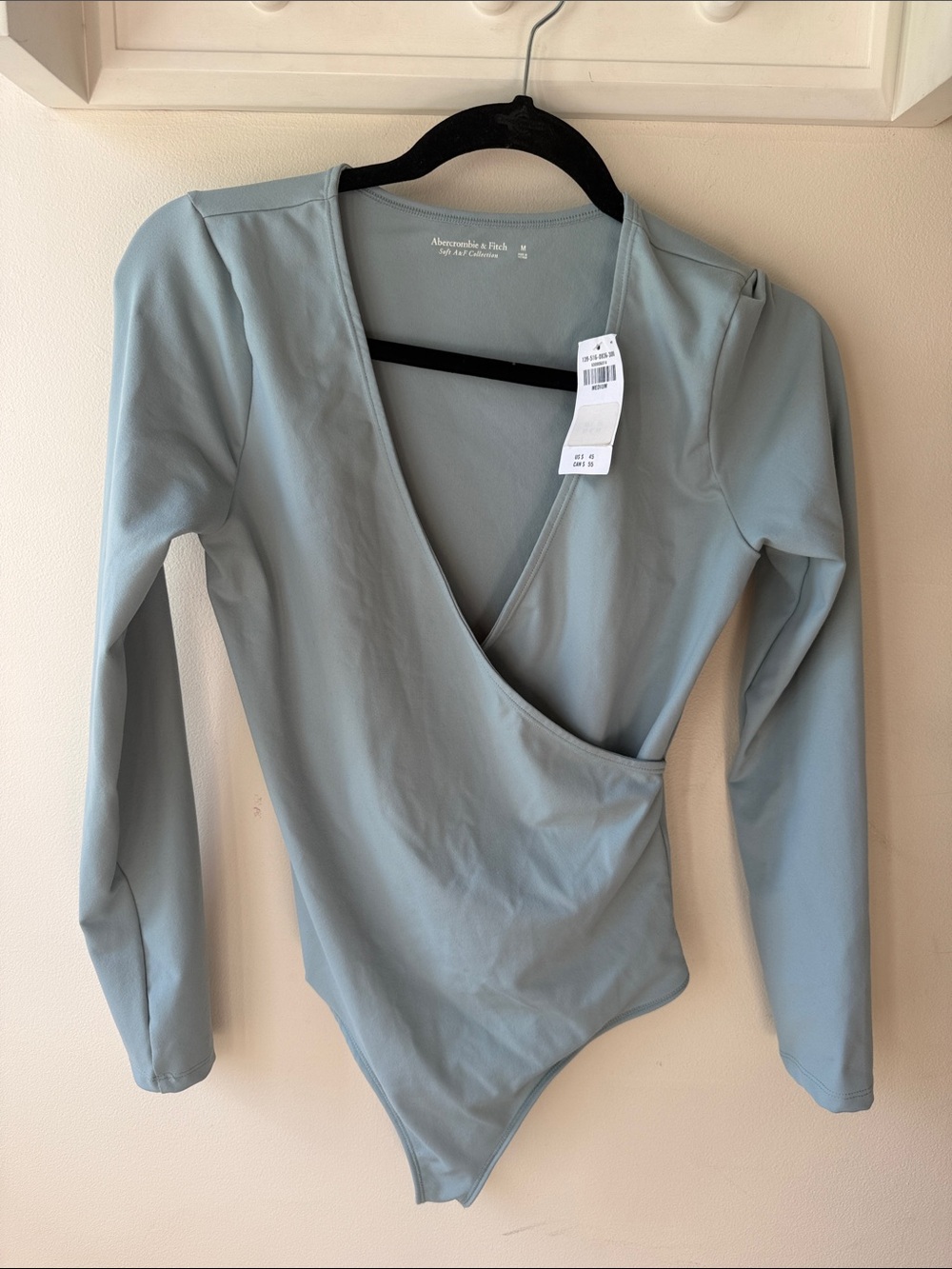 Abercrombie & Fitch Sage Green Wrap-Front Long Sleeve Bodysuit